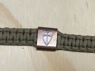 Steel Flame Crusader Shield Molle In Copper On Coyote Paracord Bracelet Rare