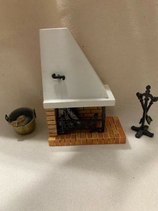 Vintage Lundby Dollhouse Miniature Furniture Fireplace With Accessories And Pail