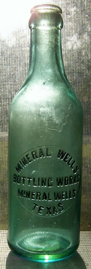 Mineral Wells Texas Tx Embossed Hand Blown Slug Plate Crown Top Soda Bottle Rare