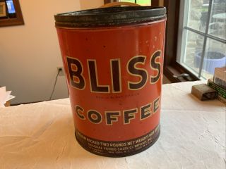 Early Vintage Antique Two Pound Bliss Coffee Tin Can General Foods Sales Co.