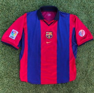 Rare Vtg 90s Striped Nike Barcelona 1999 Spain Club Soccer Football Jersey Xl