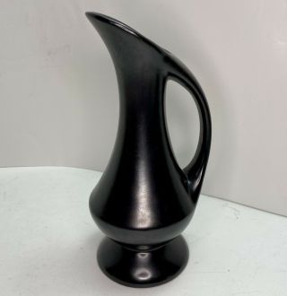 Vintage Black 8 " Ceramic Pitcher Vase Mid Century Modern Mcm Ewer Jug Pottery