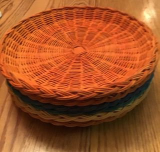 6 Vtg Wicker Rattan Bamboo Paper Plate Holders Colors Camping Bbq Picnic