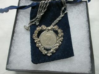 Vintage 1967 Dei Gratia Regina Elizabeth Ii Uk Penny Coin Heart Necklace