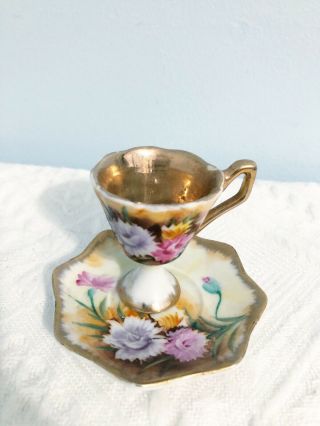 Vintage Lugenes Porcelain Floral Tiny Tea Cup And Plate
