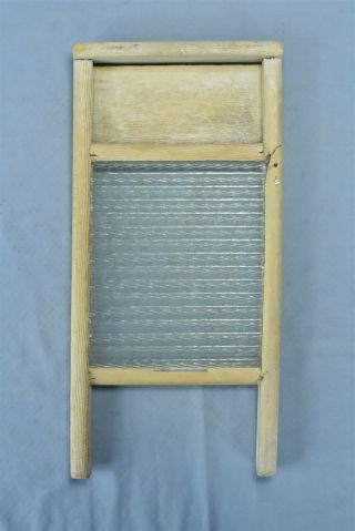 Antique Glass King Lingerie Traveling Washboard Laundry Glass Wood  00231