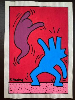 Keith Haring Watercolor On Paper Signed Rare