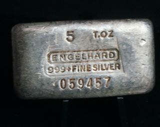 Vintage Engelhard 999 Five Ounces 5 Oz Pure Fine Silver Bar - Rare - Iii