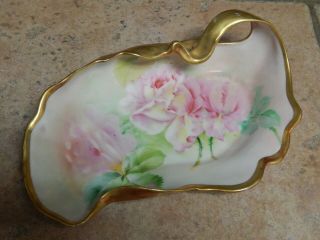 Antique Richard Ginori Italy Hp Porcelain Art Nouveau Rose Design Handled Dis