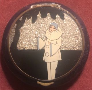 Rare Vintage 1920s Art Deco French Pierrot Glitter Celluloid Compact
