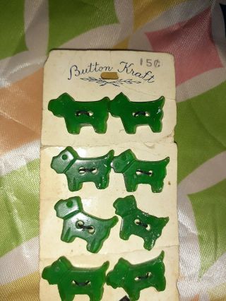 Set Of 8 Vintage Button Craft Plastic Scotty Dog 3/4 " Buttons On Card Nrfp