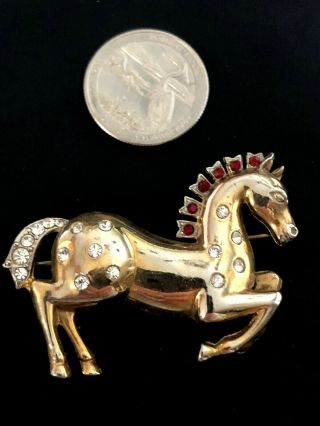Rare Crown Trifari Philippe Rhinestone Galloping Figural Horse Brooch