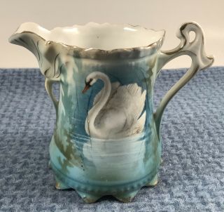 Antique Rs Prussia Porcelain Hand Painted Swan Creamer