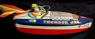 Cragstan Tin Speed Boat Toy Vintage " Thunder Jet B - 373 " No Remote 10 " Japan Rare