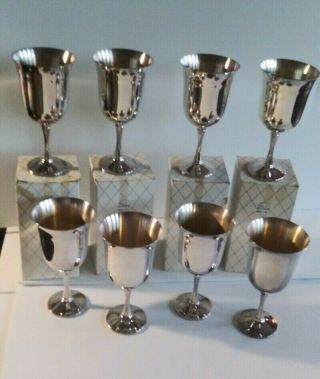 Jolem Salem Portugal Silver Plate Goblets Set Of 8 Vintage