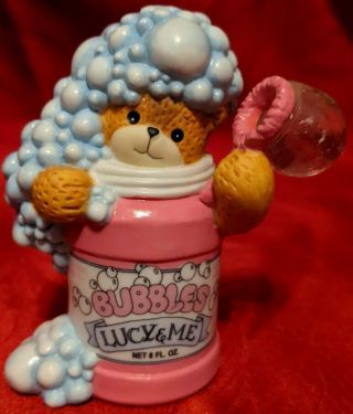Porcelain Lucy Rigg & Me Teddy Bear In Bottle Of Bubbles Figurine 1996 Rare Htf