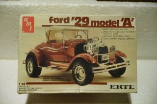 Vintage Amt 1929 Ford Model " A " Roadster Built Plastic Model Car/parts/box 6572