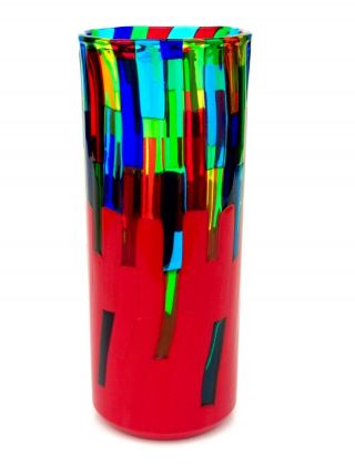Signed World Class Murano Ballarin Art Glass Freeform Cylinder Pezzato Vase Rare