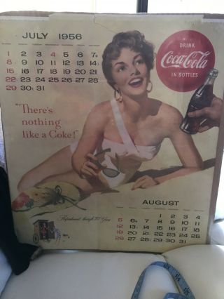 Rare Vintage 1956 Coca Cola Coke Wall Calendar Page July/august 17 " X15 "
