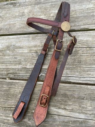 Used/vintage Leather Western Headstall W/brass Rosettes,  Buckle Bit Attachment