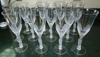 Rare Set 12 Igor Carl Faberge Crystal Glasses Kissing Doves Pattern Wine Perfect