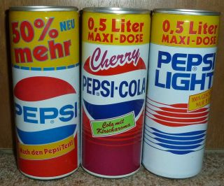 Old Big Rare Pepsi Cola / Light / Cherry 500ml Soda Cans (can Set) Germany