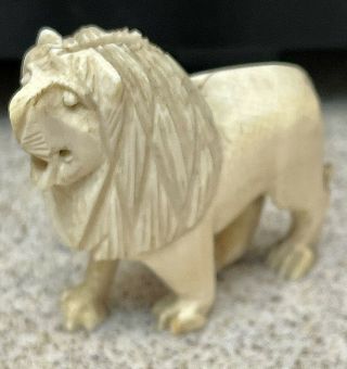 Antique Vintage Chinese Hand Carved Lion In Naturel Material Statue