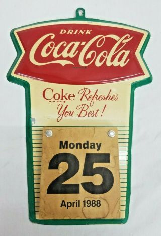 Rare Vintage Coca - Cola Coke Metal Fishtail Calendar Diner Soda Man Cave 60s