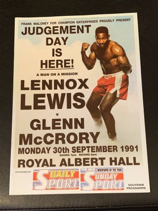 Rare 1991 Onsite Lennox Lewis Vs.  Glenn Mccrory Boxing Program