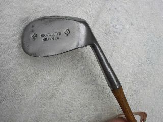 Spalding Antique Vintage Wood Hickory Shafted Golf Iron,  " Heather " Niblic 9 - J