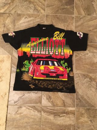 Vtg Bill Elliott Nascar Mens T - Shirt Osfm All Over Print Rare Xl - Xxl