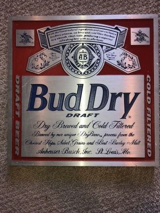 Rare Vintage Bud Dry Draft Beer Anheuser Busch Heavy Sign Cast Metal Building