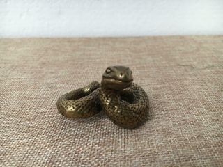 Small Bronze Copper Carved A Animal Snake Statue