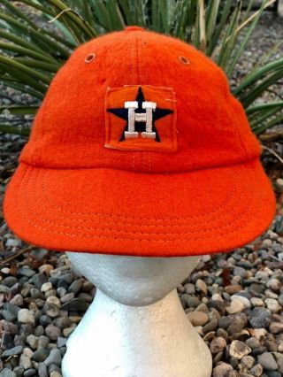Rare Vtg 60s Orange Houston Astros Leather Band Fitted Mlb Baseball Hat Cap