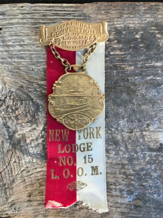 Antique Ribbon & Medal 1924 Loyal Order Of Moose Convention Nyc Aurora Il Orig.