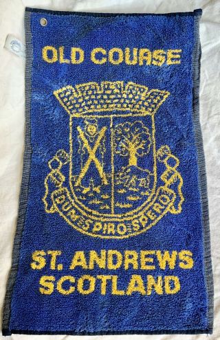 Vintage Blue & Yellow Golf Towel Old Course St Andrews Scotland With Grommet