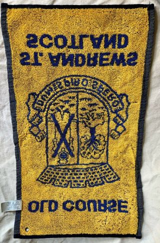 VINTAGE BLUE & YELLOW GOLF TOWEL OLD COURSE ST ANDREWS SCOTLAND with Grommet 2