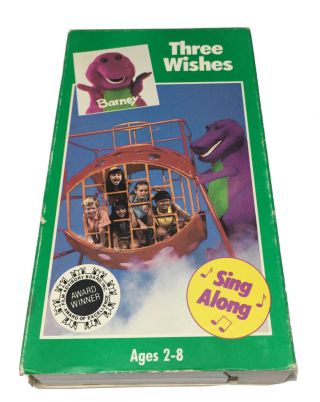 Barney Three Wishes (vhs 1992) Backyard Gang - Rare White Tape & Box Edition