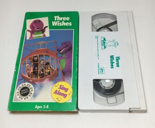 Barney Three Wishes (VHS 1992) Backyard Gang - RARE WHITE TAPE & BOX EDITION 3