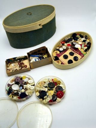 Sewing Box Full Of Vintage & Antique Sewing Buttons Bone Glass Metal Celluloids