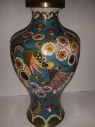 Antique Chinese Dragons Cloisonne Vase Colorful Clouds Republic 1920 - 1930 6 1/4 "
