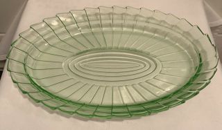 Antique Jeannette Depression Glass Sierra Pinwheel Uranium Vaseline Platter 30s