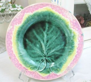 Antique Majolica 8 " Begonia Leaf Plate Griffin Smith & Hill Green Pink Yellow
