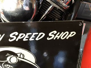 RARE VINTAGE PORCELAIN 1948 OLD CROW SPEED SHOP SIGN Hot Rod Ford Chevy Harley 5
