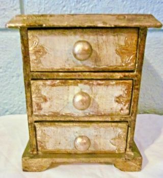 Sweet Vintage Italian Florentine Wood 3 Drawer Jewelry Box/chest