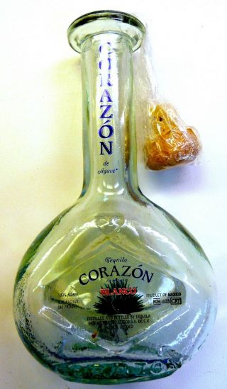 Corazon Tequila Blanco 100 Blue Agave Empty Bottle W/ Wooden Stopper Rare Mini