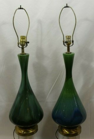 Rare Royal Haeger Mid Century Mcm Green Drip Glaze Lamps Unmarked Rewired