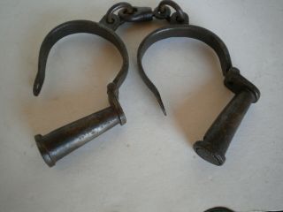 Old Vintage Antique Handcrafted Iron Lock Handcuffs No Key
