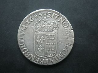 France Rare Silver écu à La Mèche Longue De Navarre Louis Xiv 1655 Saint Palais