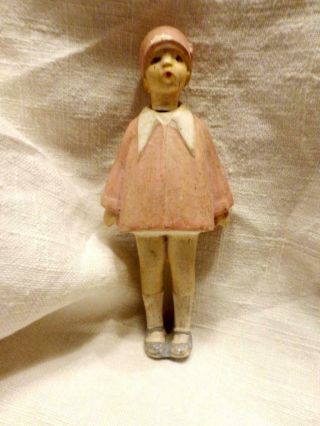 Vintage Nodder Dollhouse Doll Figurine Germany Miniature Girl In Pink Bisque